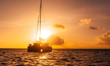 Moorings catamaran at sunset