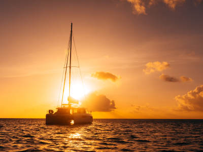 Moorings catamaran at sunset